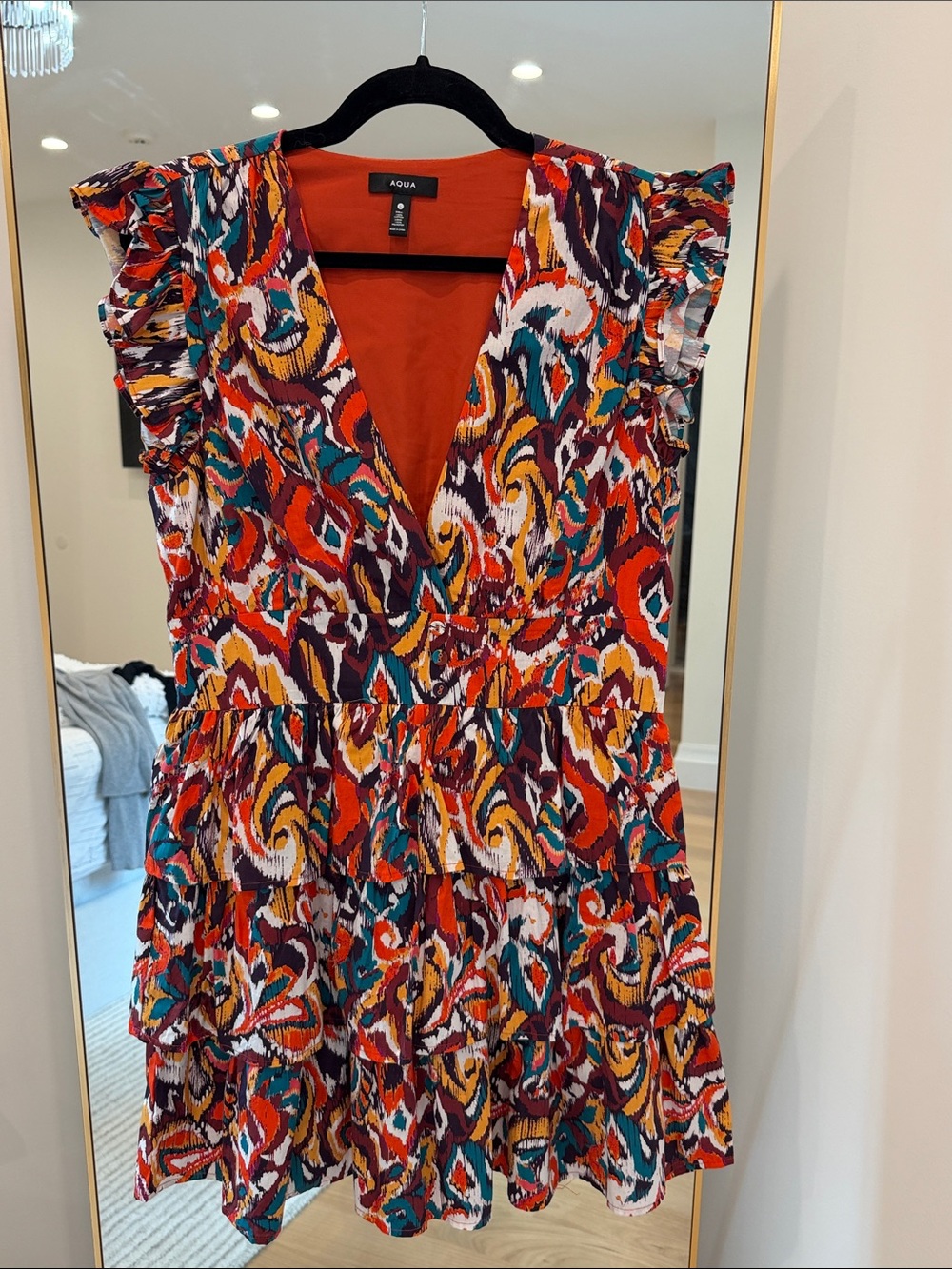 Aqua Orange Multicolor Ruffle Tiered Mini Dress